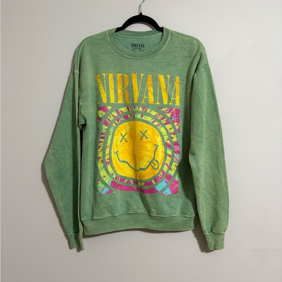 Nirvana Smile Overdyed Crew Neck Sweatshirt Green Size Medium - Picture 1 of 5